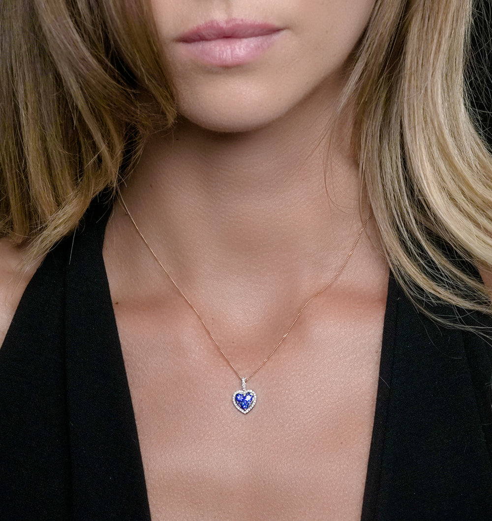 0.80ct Sapphire Asteria Diamond Heart Pendant Necklace in 18K Gold