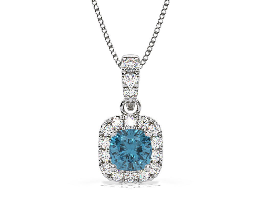 Beatrice Blue Lab Diamond Cushion Cut Necklace 0.70ct in 18K White Gold - Elara Collection