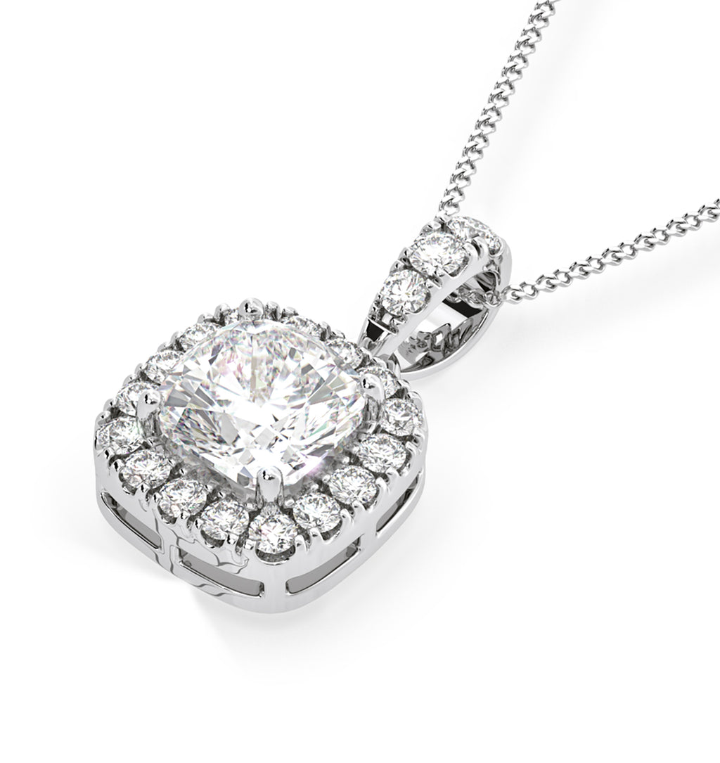 Beatrice Cushion Cut Lab Diamond Pendant Necklace 1.38ct in 18K White Gold F/VS1