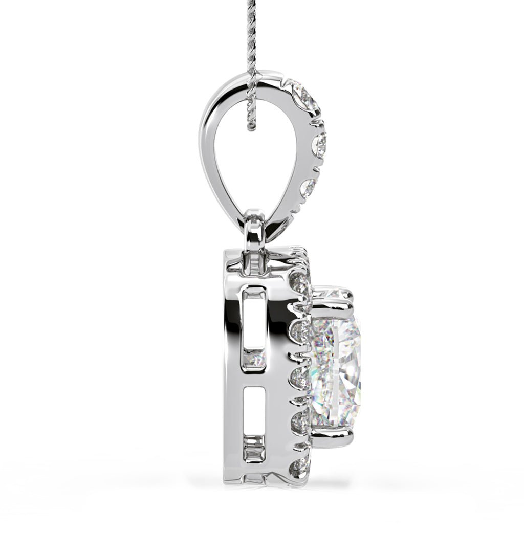Beatrice Cushion Cut Lab Diamond Pendant Necklace 1.38ct in 18K White Gold F/VS1