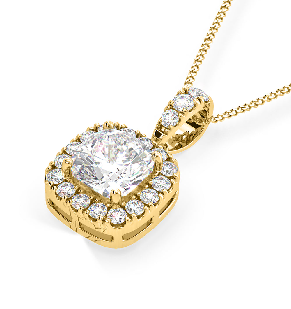 Beatrice Cushion Cut Lab Diamond Pendant Necklace 1.38ct in 18K Yellow Gold F/VS1
