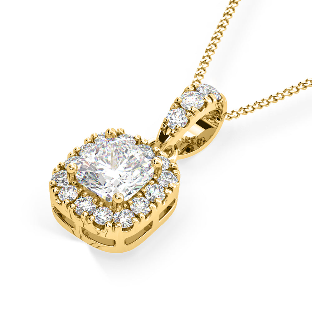 Beatrice Cushion Cut Lab Diamond Pendant Necklace 0.70ct in 18K Yellow Gold F/VS1