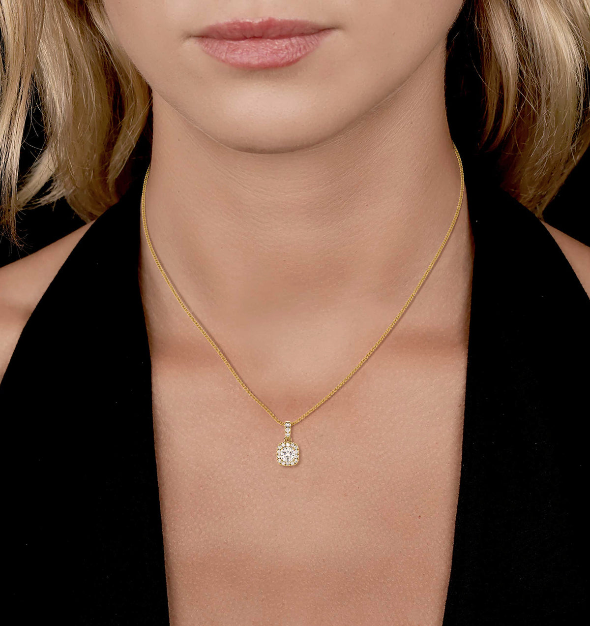 Beatrice Cushion Cut Lab Diamond Pendant Necklace 0.70ct in 18K Yellow Gold F/VS1