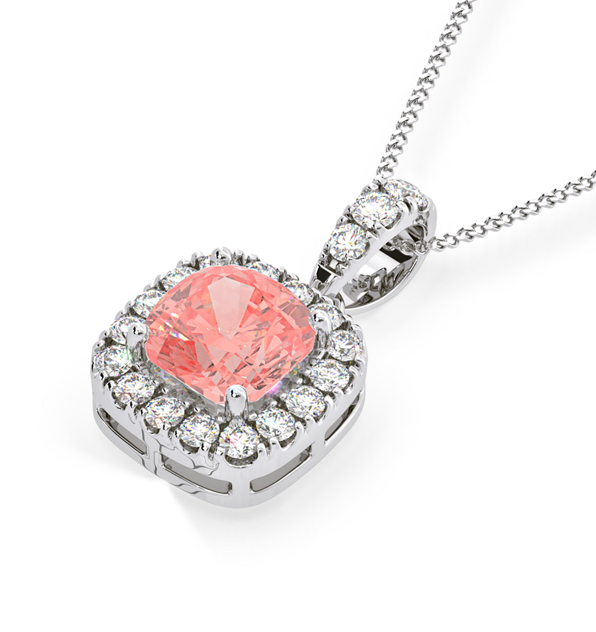 Beatrice Pink Lab Diamond Cushion Cut Necklace 1.38ct in 18K White Gold - Elara Collection