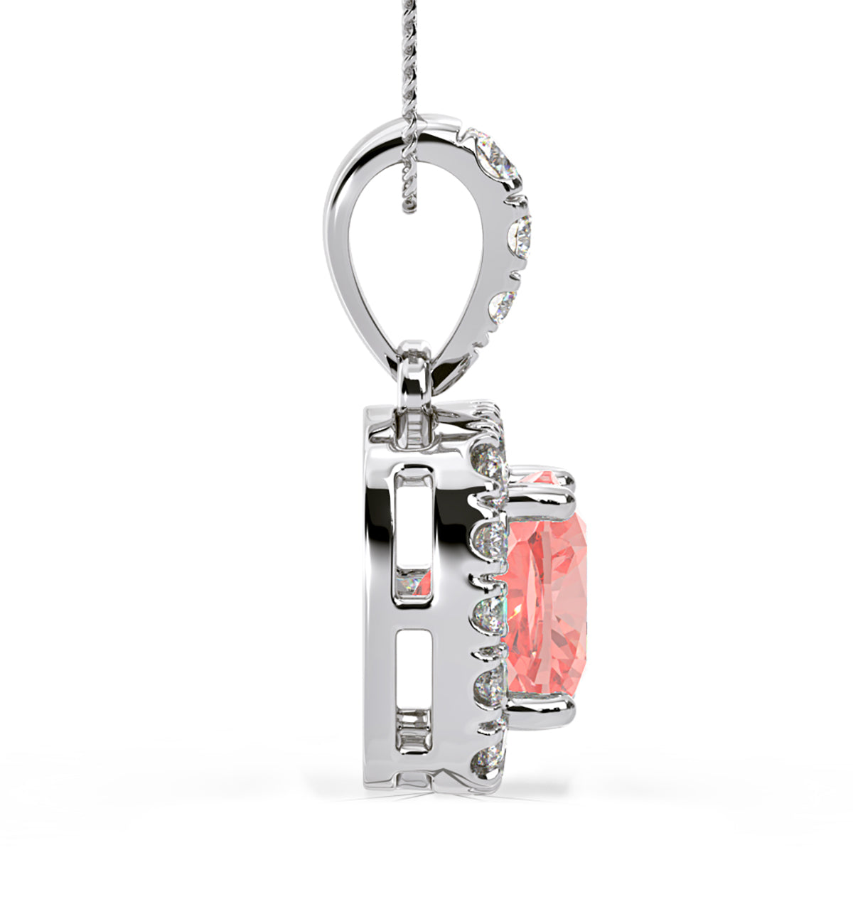 Beatrice Pink Lab Diamond Cushion Cut Necklace 1.38ct in 18K White Gold - Elara Collection