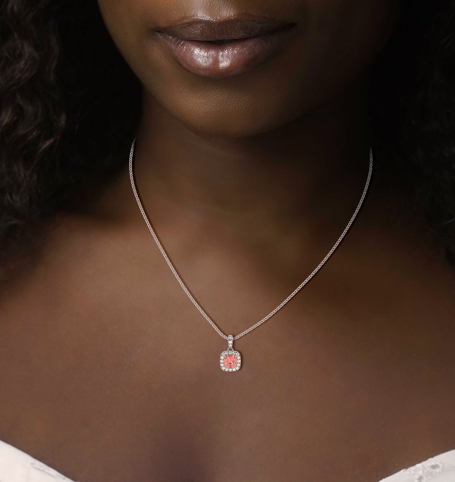 Beatrice Pink Lab Diamond Cushion Cut Necklace 1.38ct in 18K White Gold - Elara Collection
