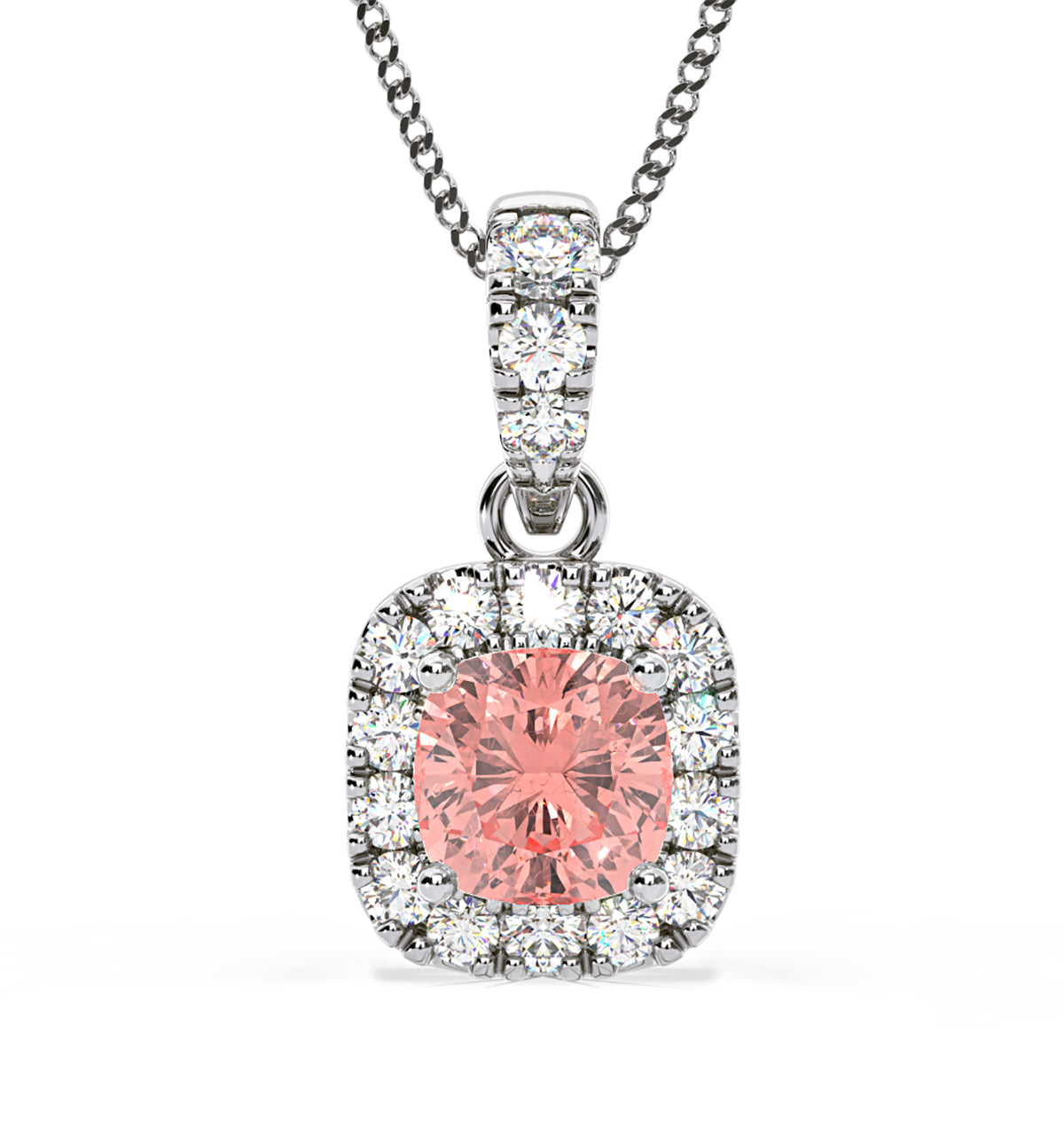 Beatrice Pink Lab Diamond Cushion Cut Necklace 0.70ct in 18K White Gold - Elara Collection