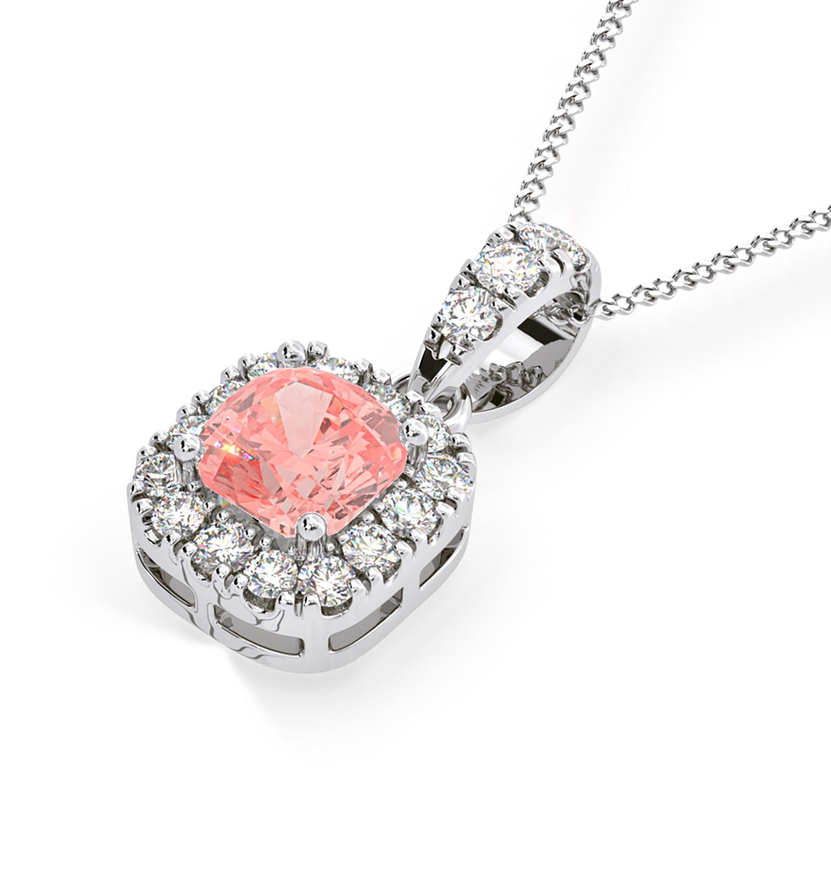 Beatrice Pink Lab Diamond Cushion Cut Necklace 0.70ct in 18K White Gold - Elara Collection