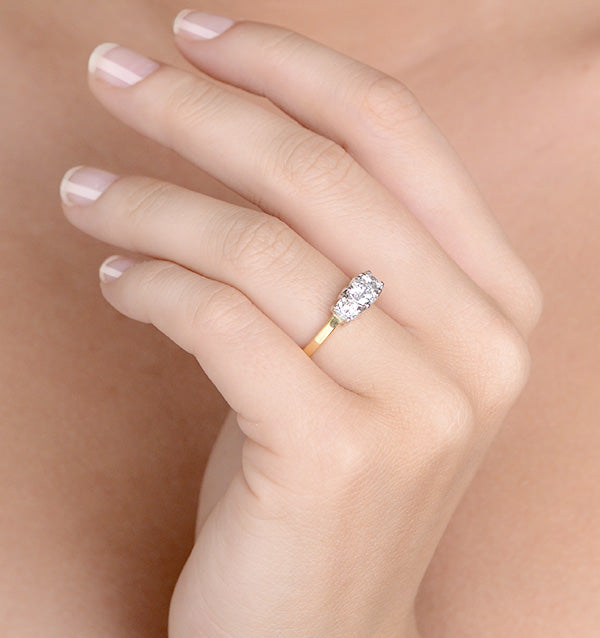 Ellie 18K Gold 3 Stone Diamond Ring 1.00CT H/SI