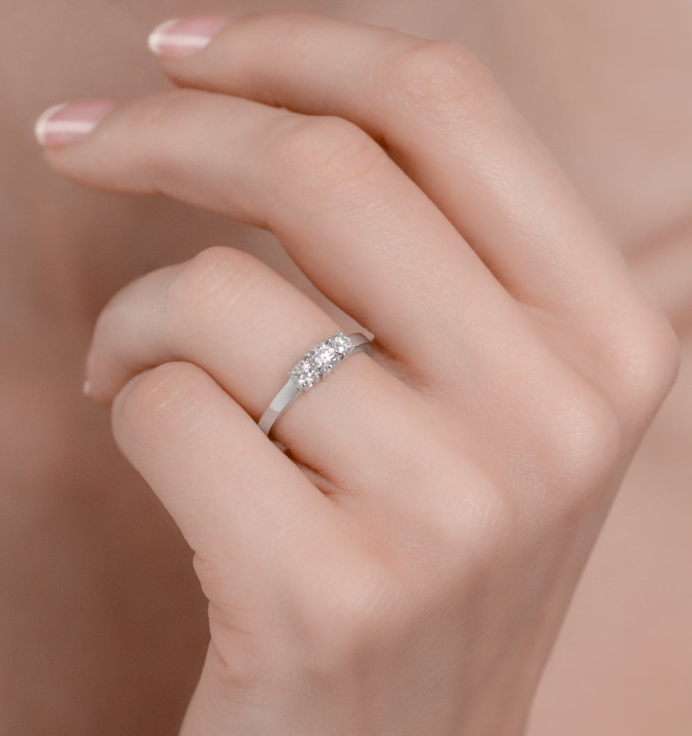 Ellie 18K White Gold 3 Stone Diamond Ring 0.50CT H/SI