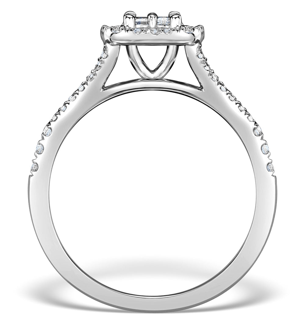 Halo Engagement Ring 0.65ct Prince Cut H/SI Diamonds 18K White Gold