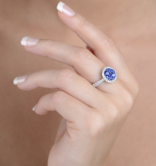 0.84ct Diamond 1.60ct Sapphire and 18K White Gold Circles Ring