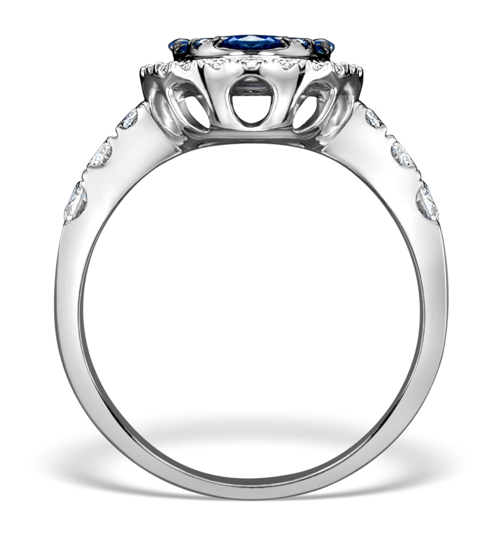 0.74ct Diamond 1.55ct Sapphire and 18K White Gold Cluster Ring