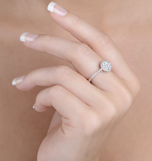 Halo Engagement Ring Galileo 0.80ct of Diamonds in 18K Gold - FT61