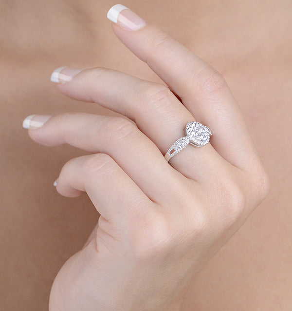 Halo Engagement Ring Galileo 1.08ct H/SI Diamonds in 18KW White Gold