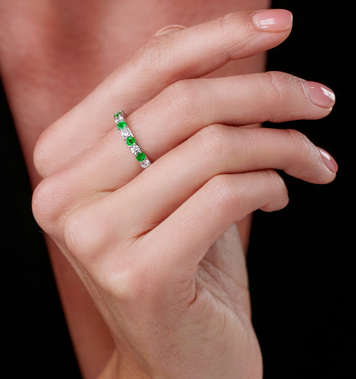Emerald and 0.50ct Diamond Asteria Eternity Ring 18K White Gold