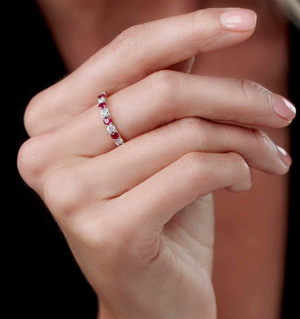 Ruby and 0.50ct Diamond Asteria Eternity Ring in 18K Gold