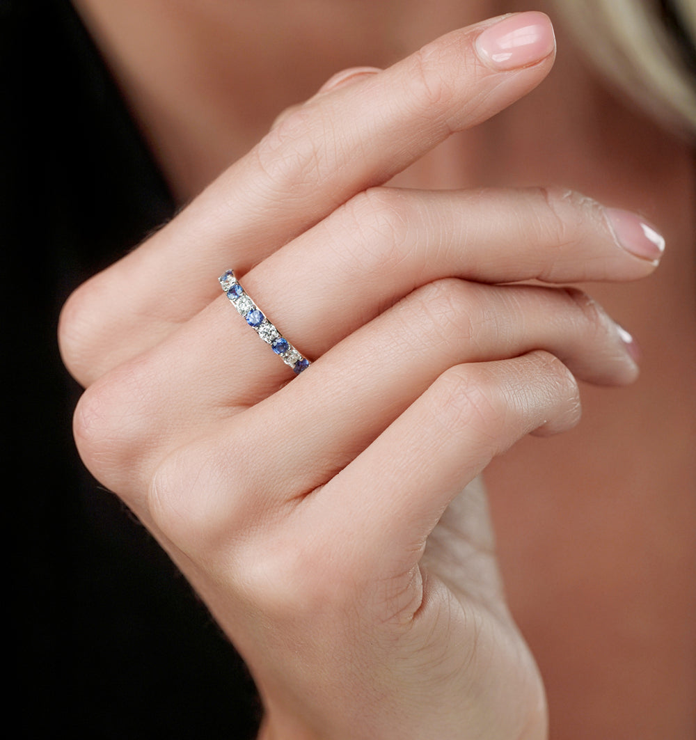 Sapphire and 0.50ct Lab Diamond Asteria Eternity Ring 9K White Gold