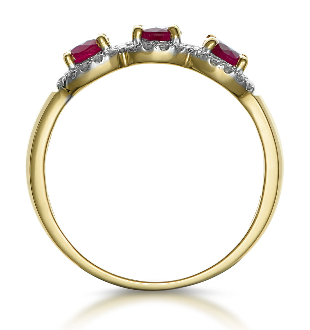 Ruby and Diamond Halo Trilogy Ring in 18K Gold - Asteria Collection