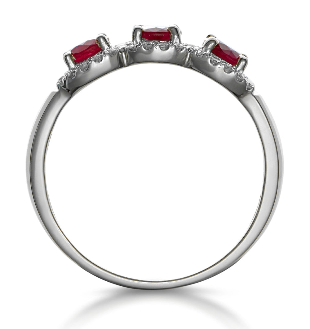 Ruby and Lab Diamond Halo Trilogy Ring in 9KW Gold - Asteria