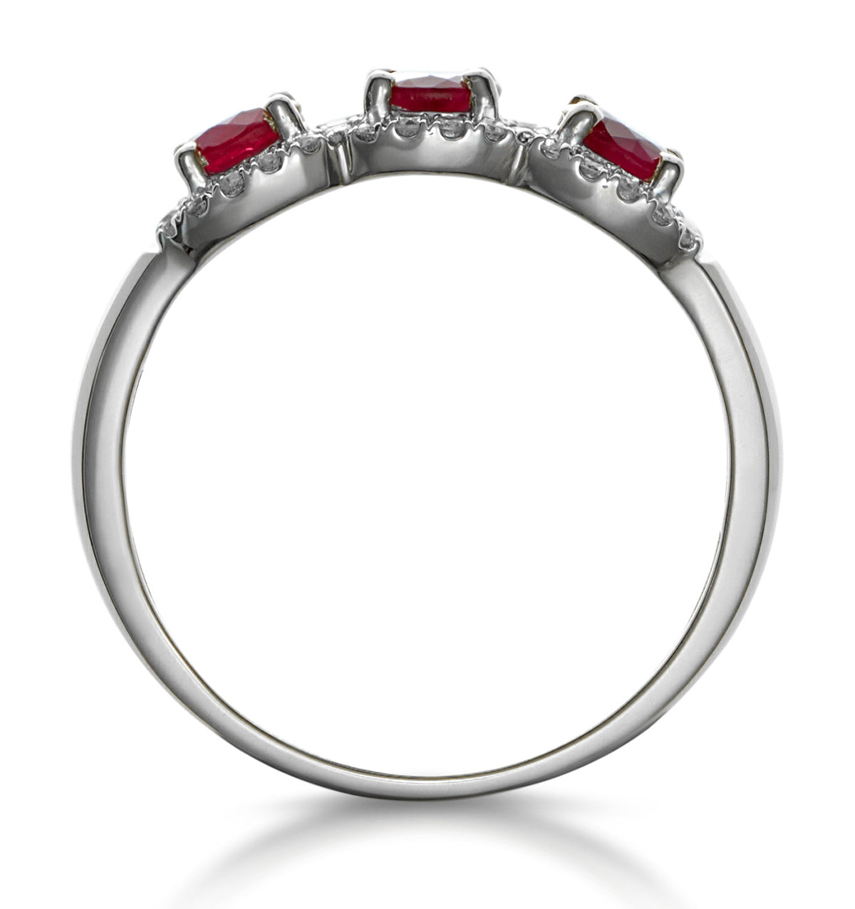 Ruby and Lab Diamond Halo Trilogy Ring in 9KW Gold - Asteria