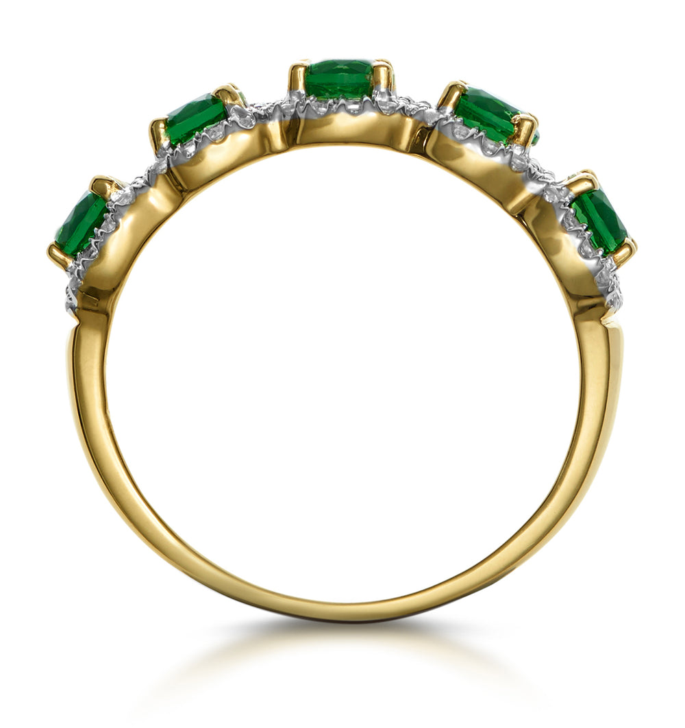 Emerald and Diamond Halo 5 Stone Asteria Ring in 18K Gold