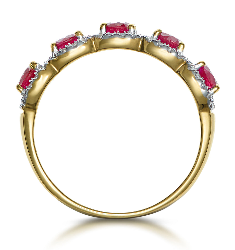 Ruby and Diamond Halo 5 Stone Asteria Ring in 18K Gold