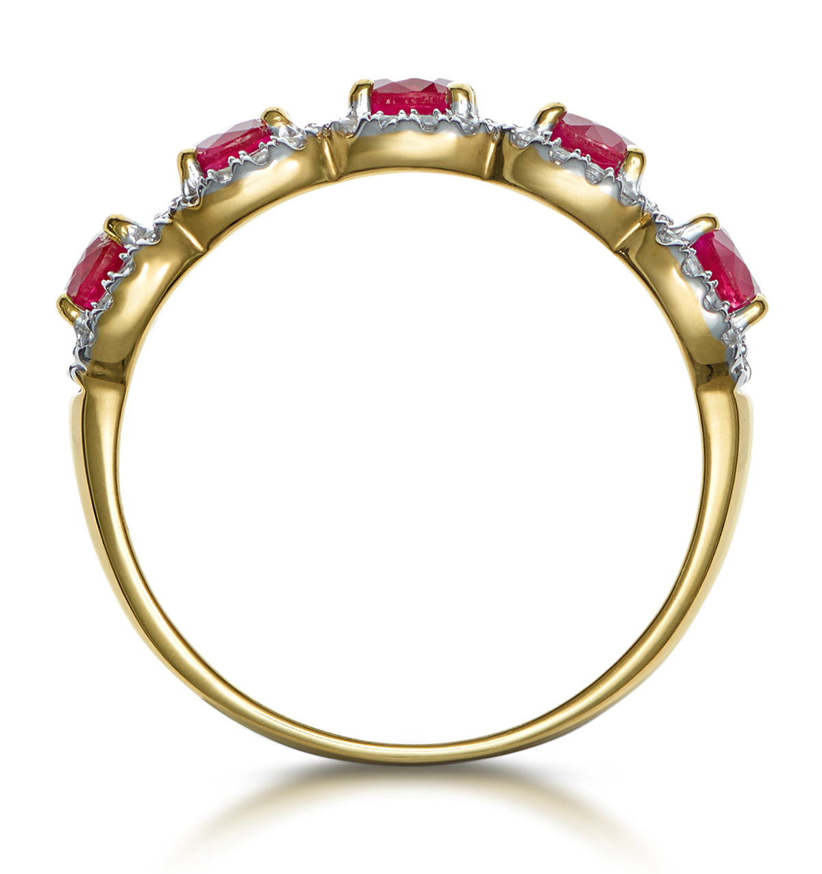 Ruby and Diamond Halo 5 Stone Asteria Ring in 18K Gold