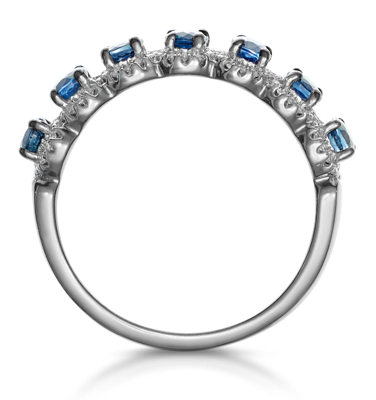 Sapphire and Diamond Halo Asteria Eternity Ring in 18KW Gold