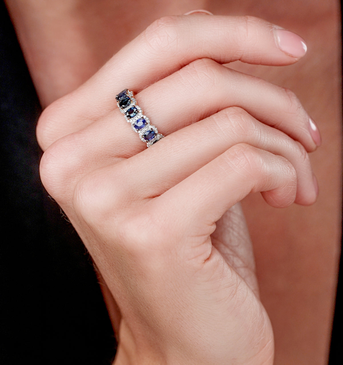 Sapphire and Diamond Halo Eternity Ring 18K Gold - Asteria Collection