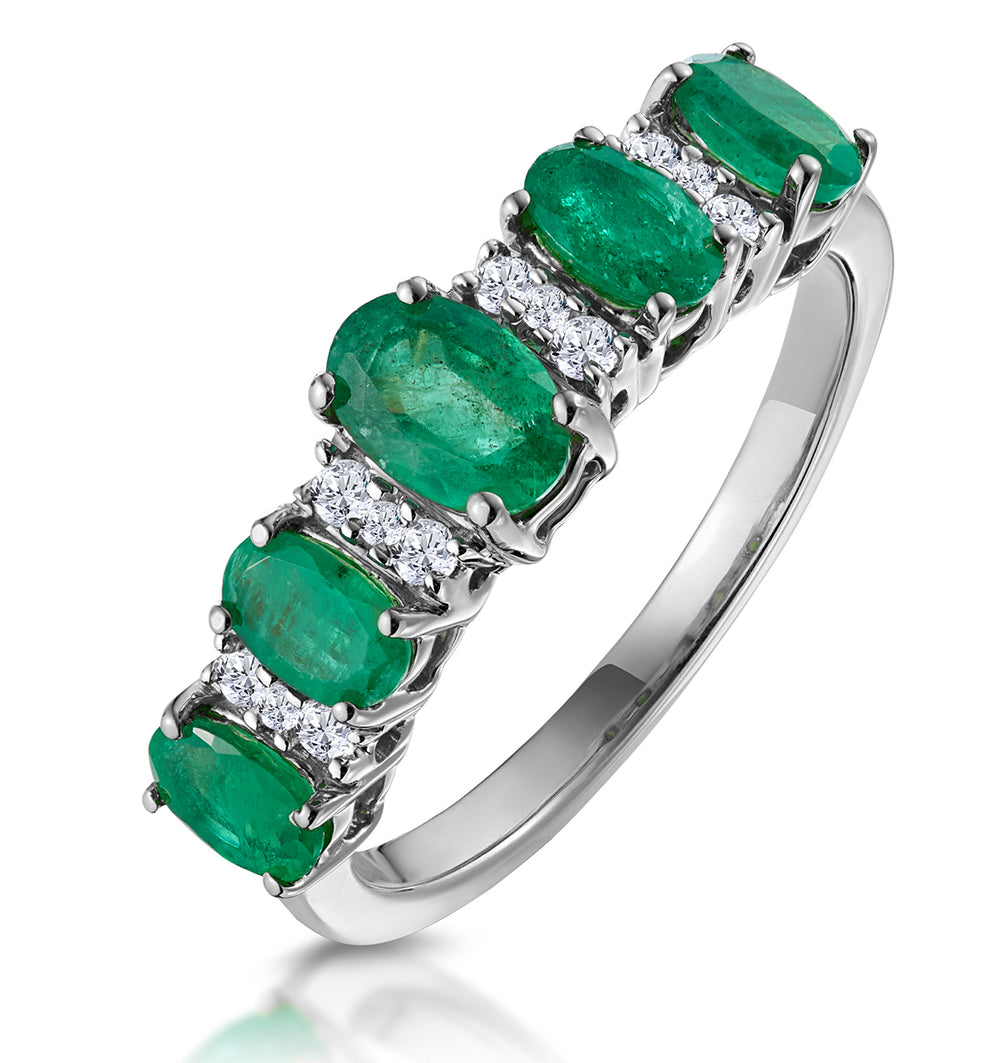 1.30ct Emerald and Lab Diamond Eternity Ring 9K White Gold - Asteria