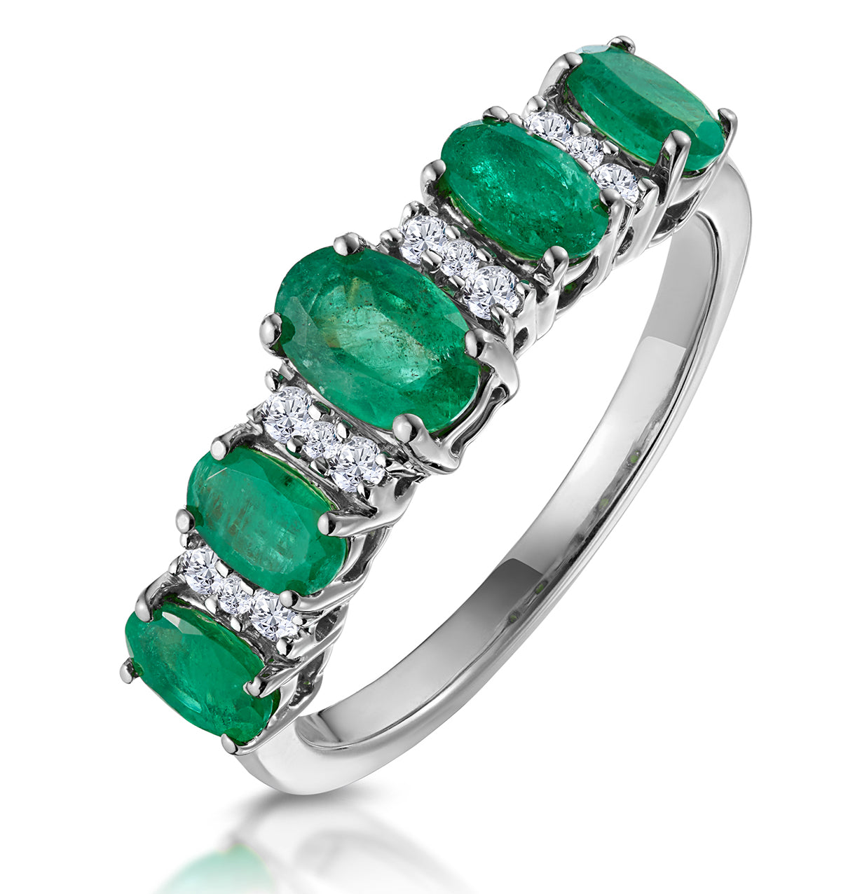 1.30ct Emerald and Lab Diamond Eternity Ring 9K White Gold - Asteria