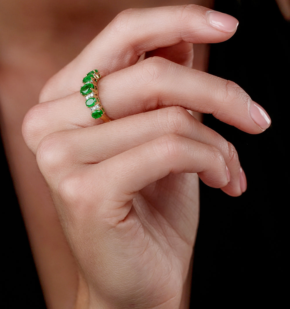 1.30ct Emerald and Lab Diamond Eternity Ring 9K Gold - Asteria