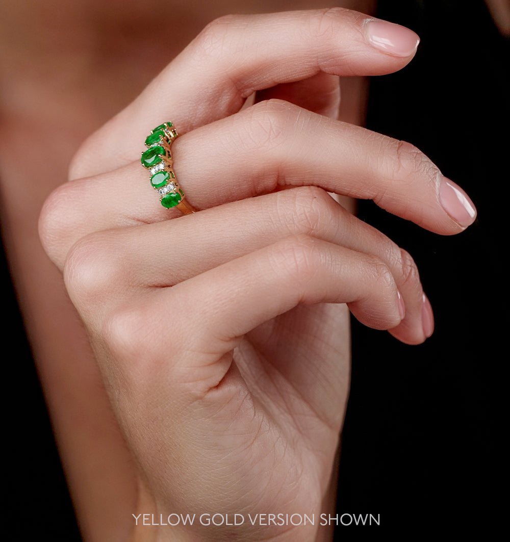 1.30ct Emerald and Lab Diamond Eternity Ring 9K White Gold - Asteria
