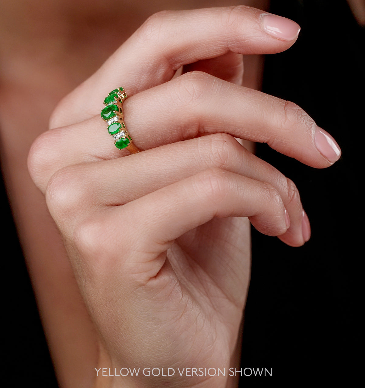 1.30ct Emerald and Lab Diamond Eternity Ring 9K White Gold - Asteria