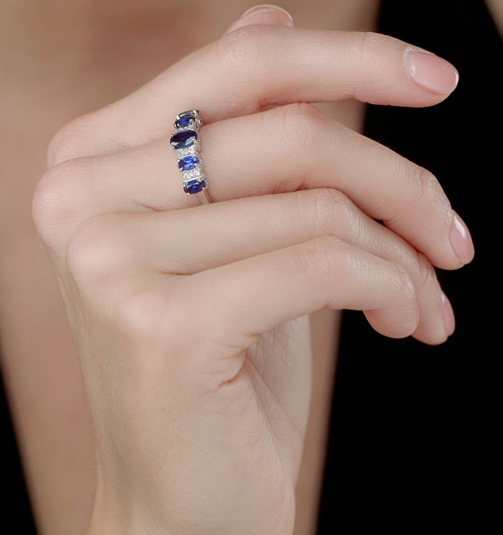 1.85ct Sapphire and Lab Diamond Eternity Ring 9KW Gold Asteria