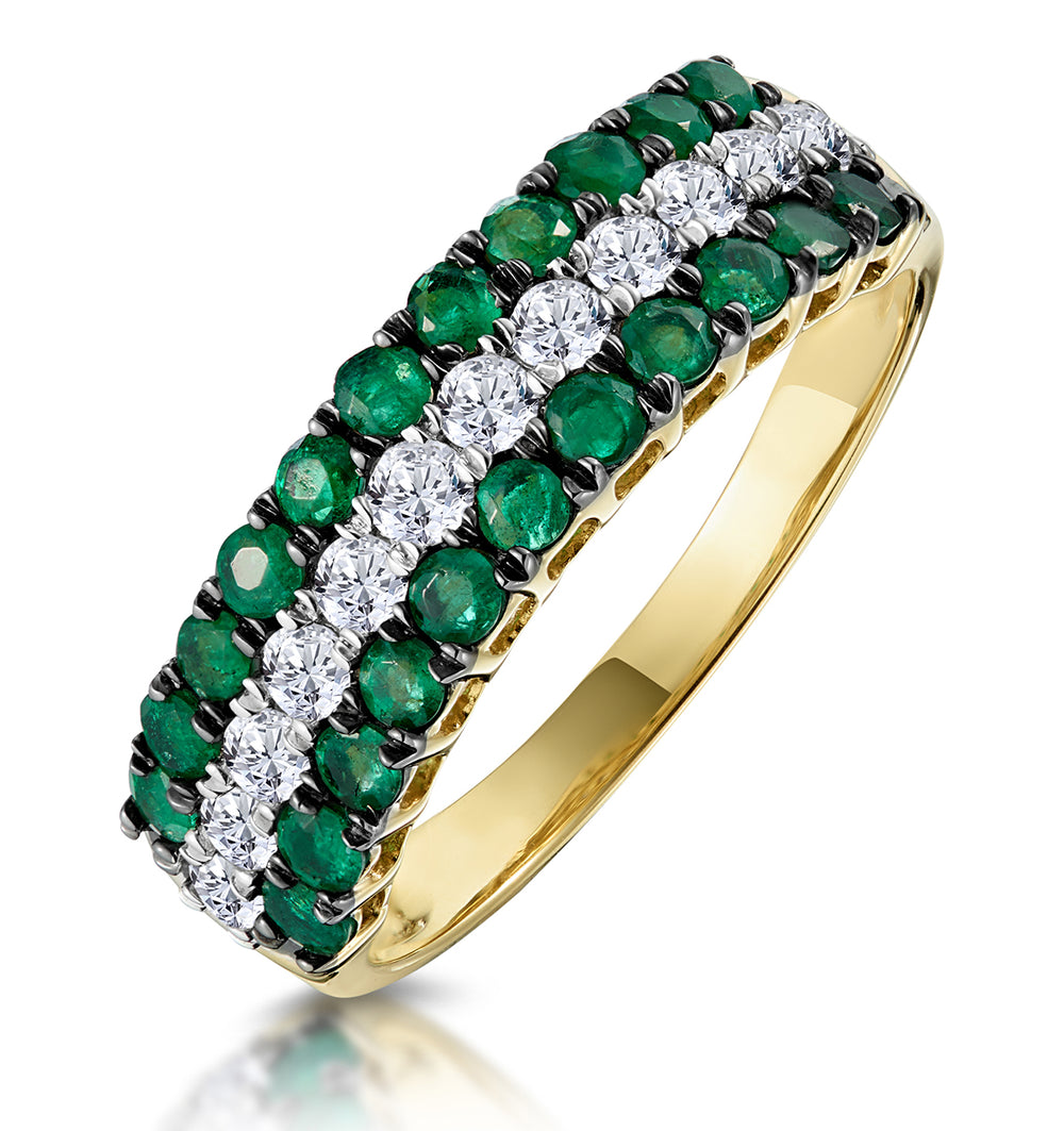 Emerald and Lab Diamond Triple Row Asteria Eternity Ring in 9K Gold