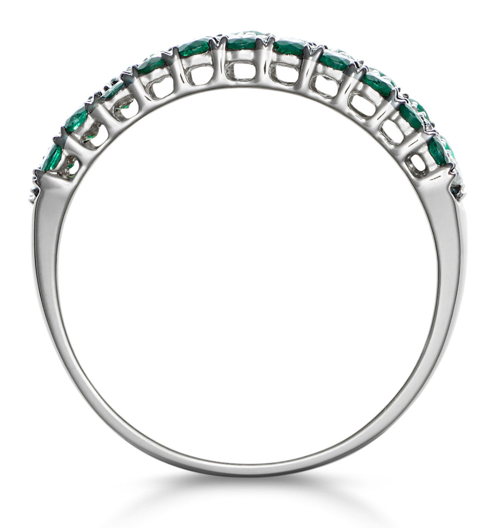 Emerald and Diamond Triple Row Asteria Eternity Ring in 18K W Gold