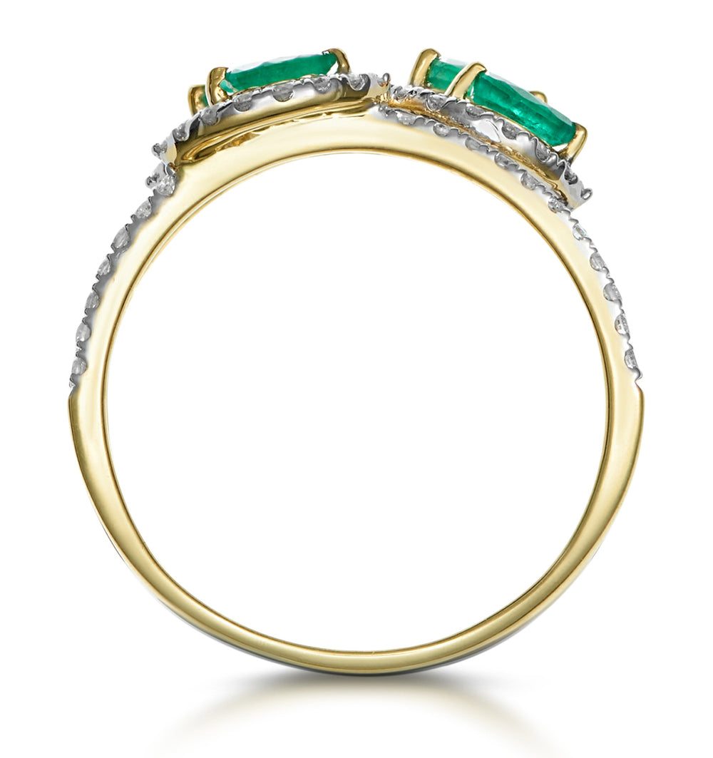 Emerald and Diamond Halo Statement Ring 18K Gold - Asteria Collection