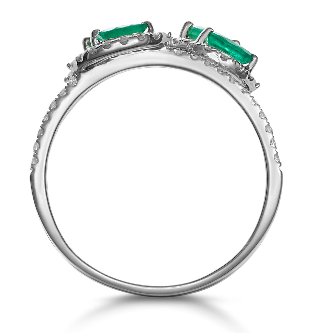 Emerald and Lab Diamond Halo Statement Ring 9KW Gold - Asteria