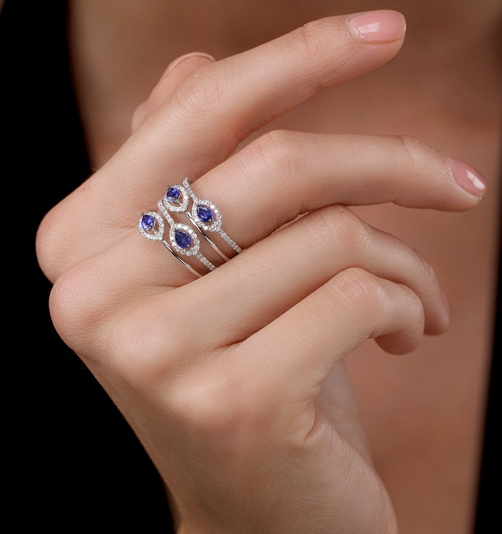 Sapphire and Lab Diamond Statement Ring in 9KW Gold - Asteria