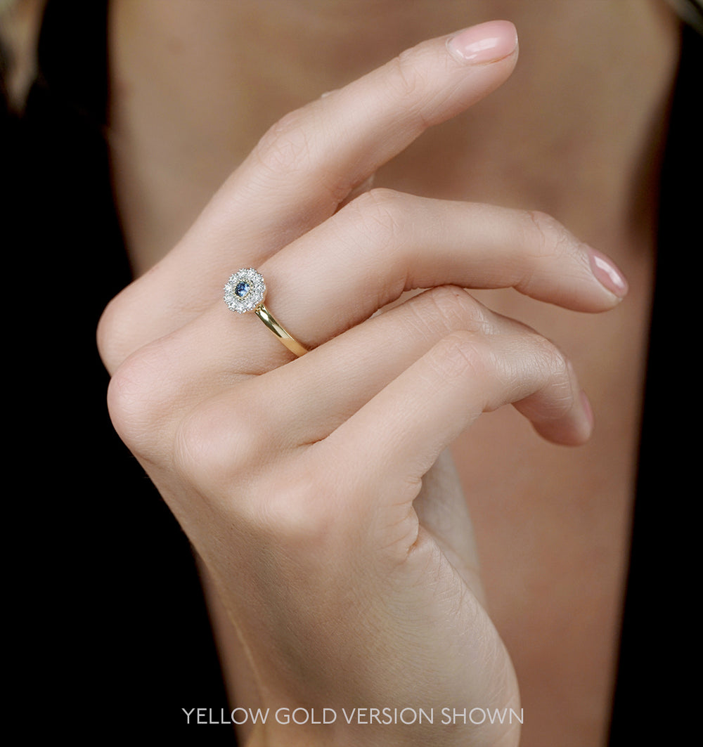 Sapphire and Diamond Halo Ring in 18K White Gold - Asteria Collection