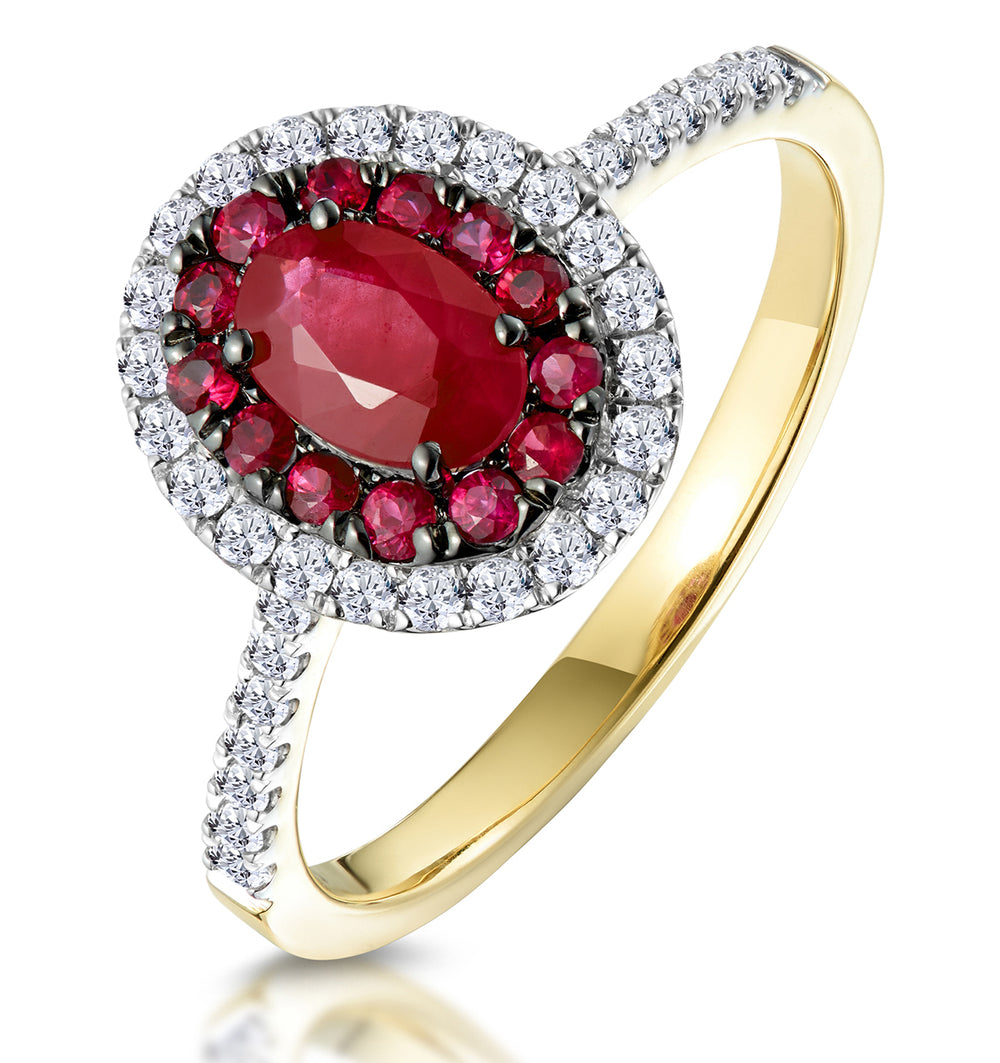 Ruby and Diamond Double Halo Ring in 18K Gold - Asteria Collection