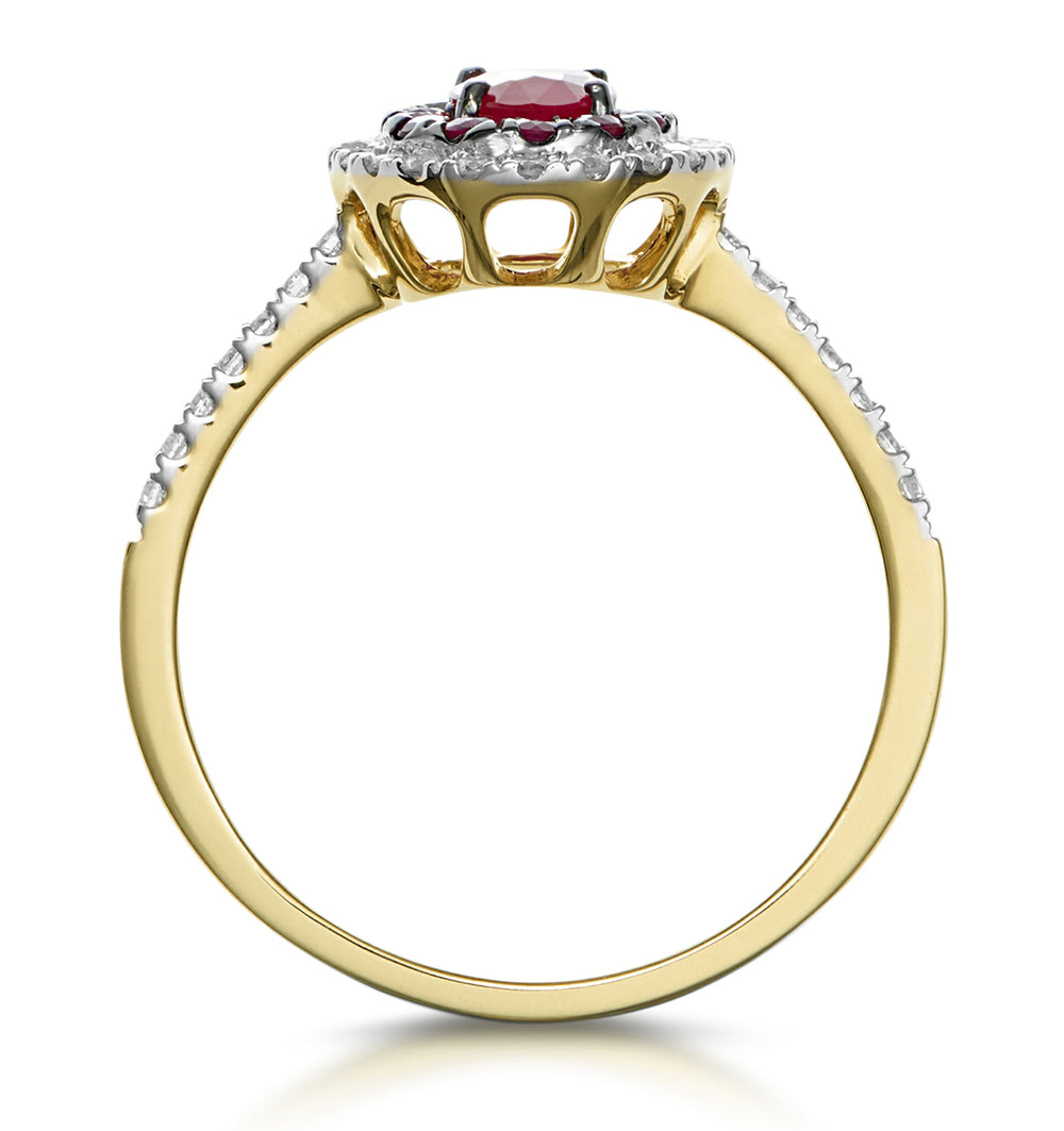 Ruby and Diamond Double Halo Ring in 18K Gold - Asteria Collection