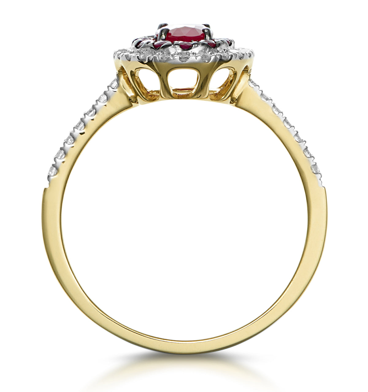 Ruby and Diamond Double Halo Ring in 18K Gold - Asteria Collection