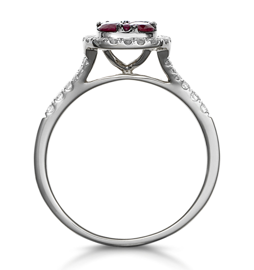 Ruby and Diamond Halo Square Ring 18K White Gold - Asteria Collection