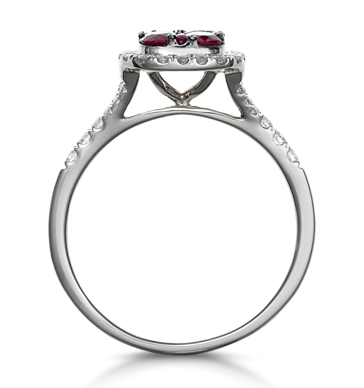 Ruby and Diamond Halo Square Ring 18K White Gold - Asteria Collection