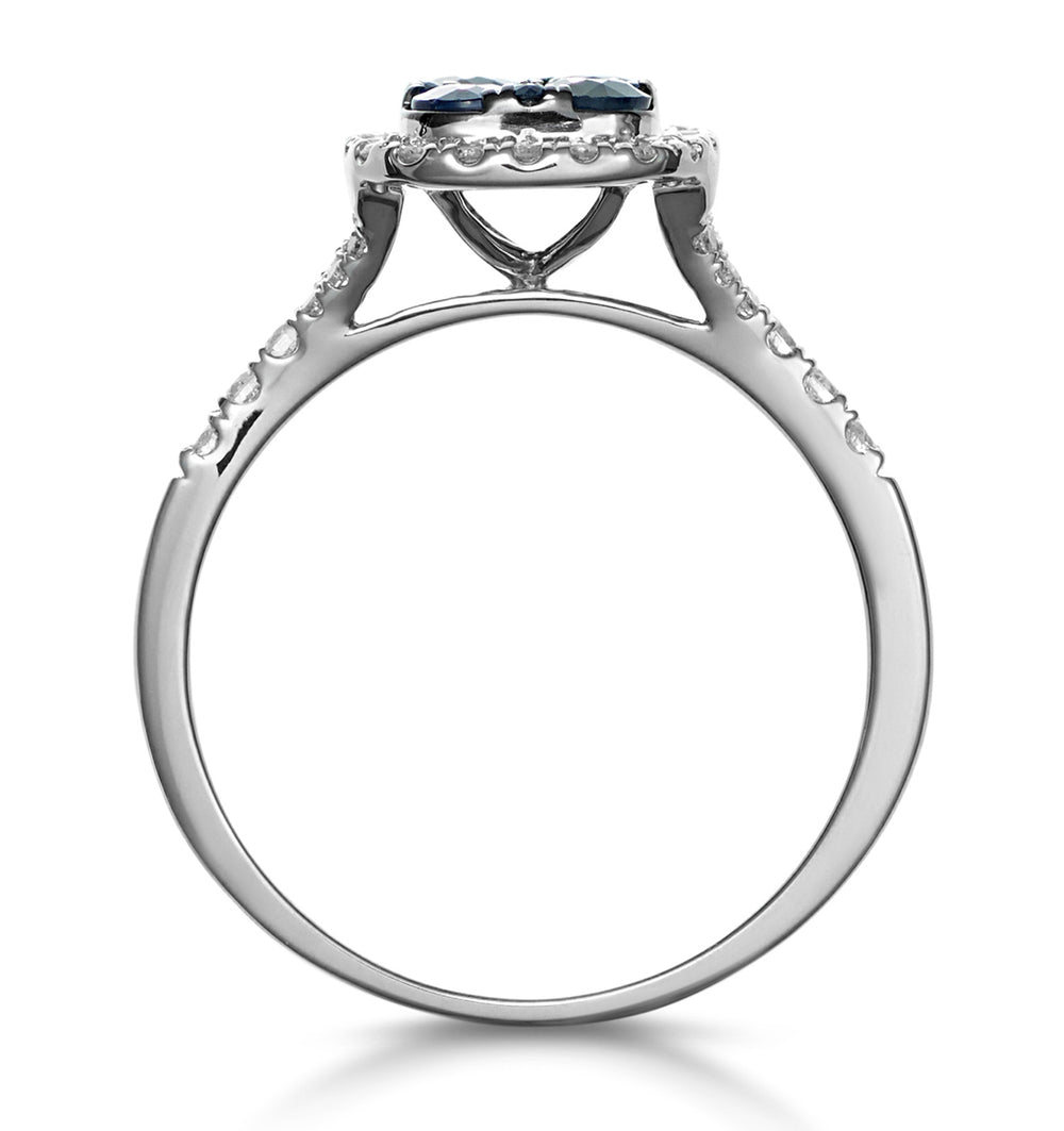 Sapphire and Lab Diamond Halo Square Ring 9KW Gold Asteria Collection