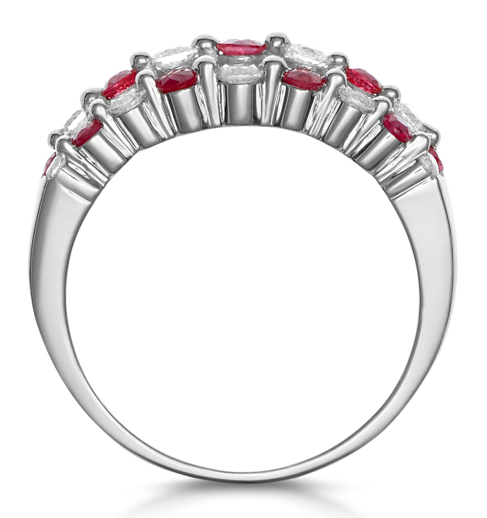 Ruby and Lab Diamond 3 Row Ring in 9K White Gold - Asteria Collection