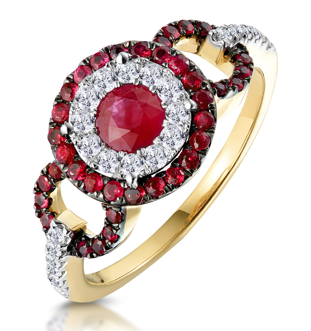 0.90ct Ruby and Diamond Circles Ring in 18K Gold - Asteria Collection